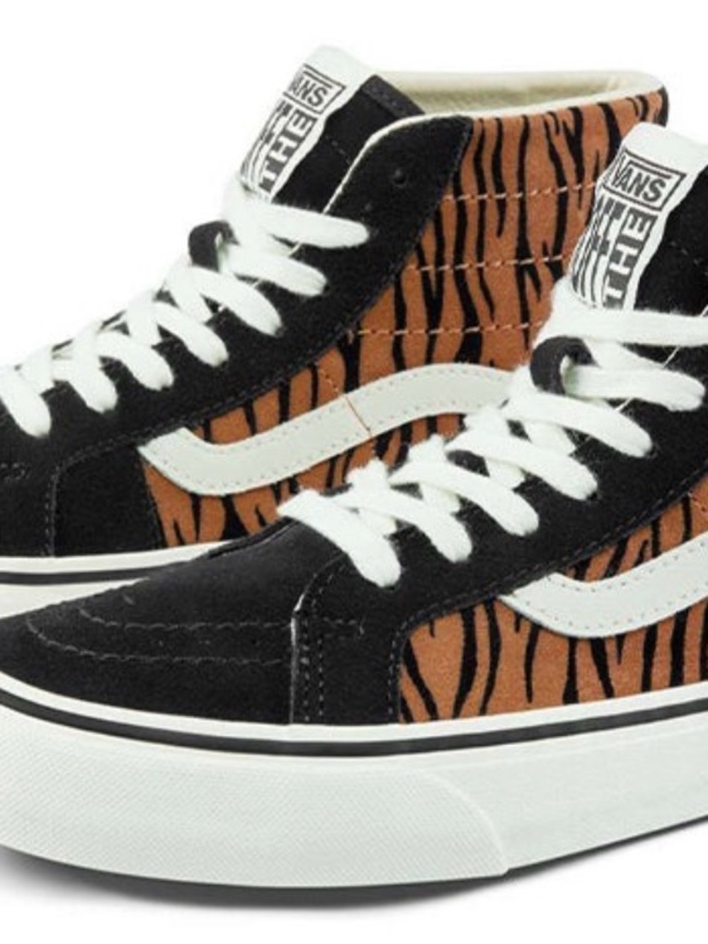 Vans Sk8-Hi Tiger Stripe High Top Sneakers - Black, Brown & White